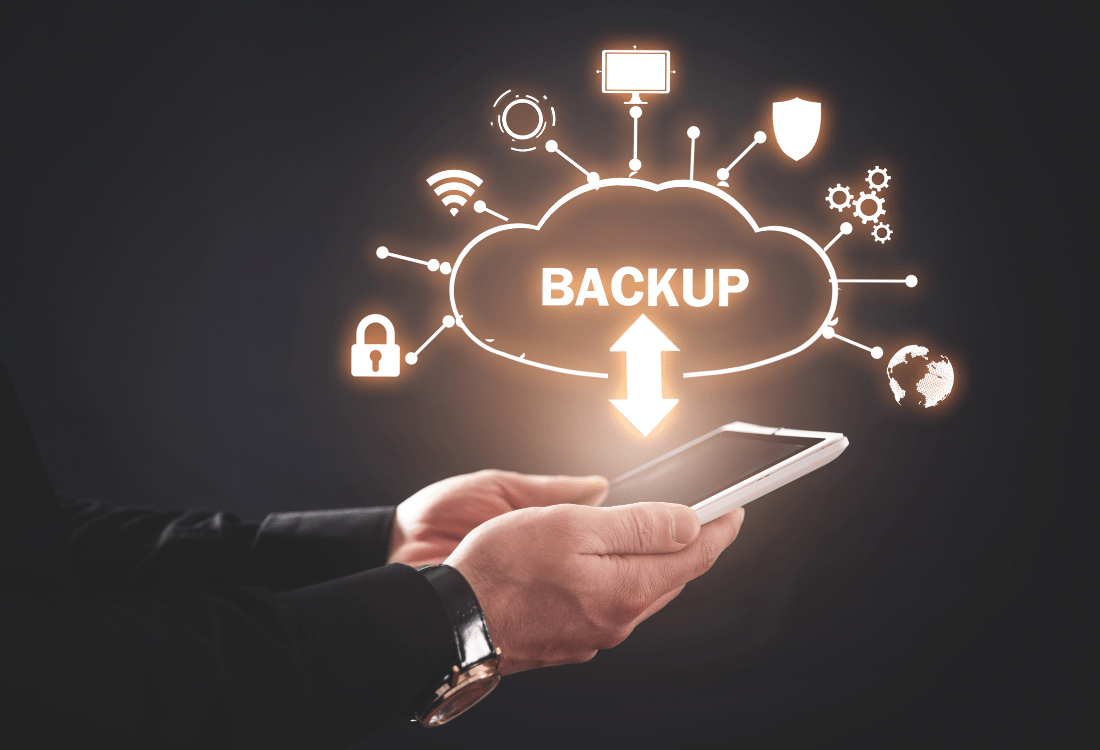 A business person using Veeam to create off-site backup copies of the company data to increase disaster recovery.