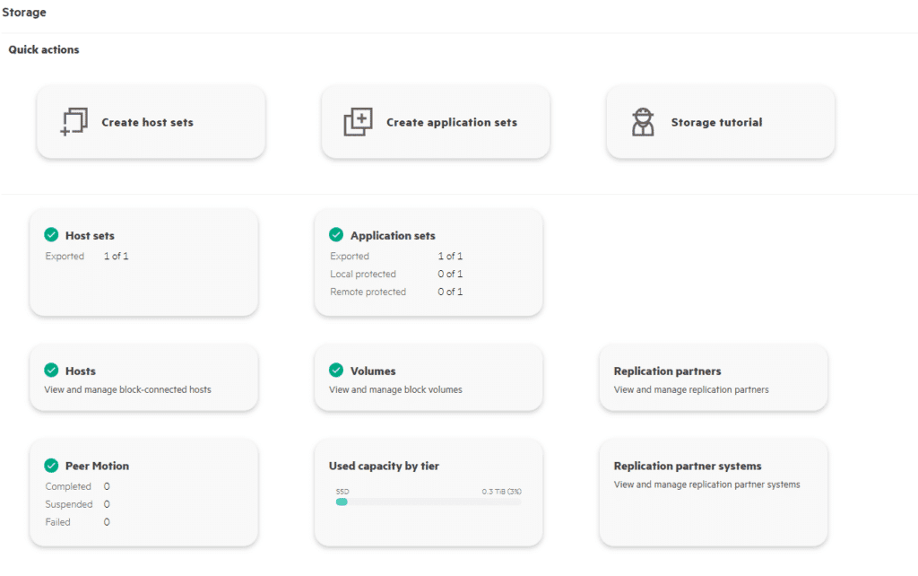 Dashboard interface for managing storage resources.