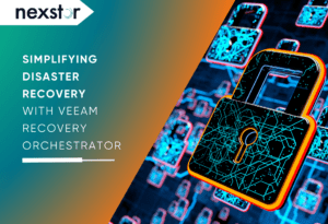 Graphic of interconnected digital locks symbolising secure data recovery, highlighting the automated capabilities of Veeam Recovery Orchestrator for disaster recovery.