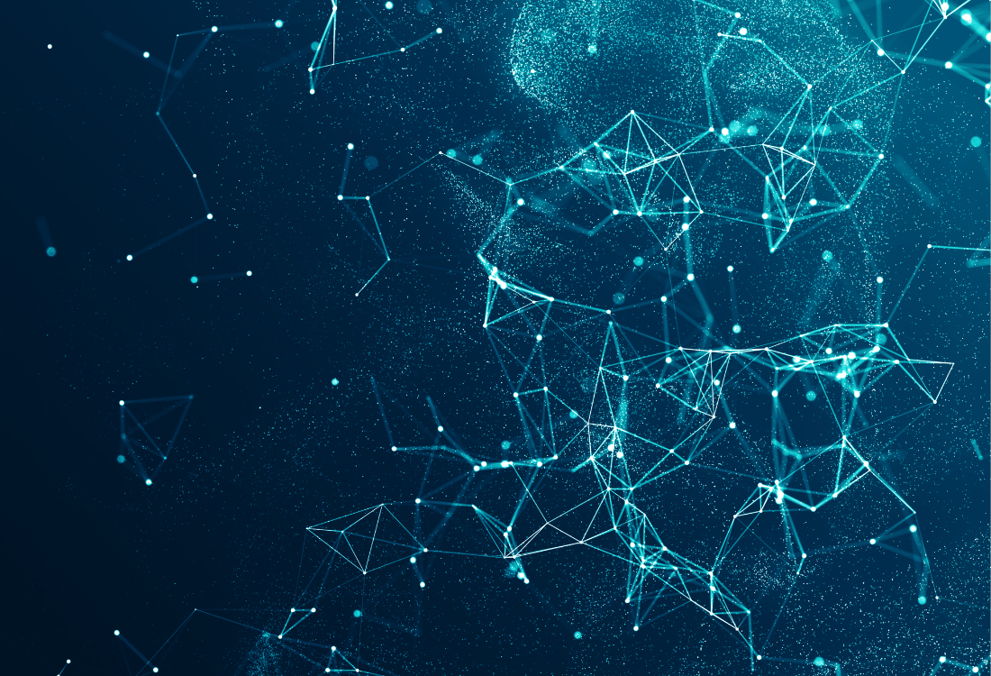 Abstract digital network illustration with interconnected nodes and lines, representing virtualisation, data management, and IT infrastructure. The image symbolises the flexibility, efficiency, and modernisation offered by HPE VM Essentials as an alternative to VMware in the post-Broadcom era.