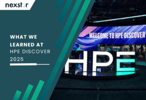 HPE Discover 2025 event entrance showcasing the HPE logo and GreenLake displays, highlighting themes of AI, cyber resilience, and hybrid cloud infrastructure.