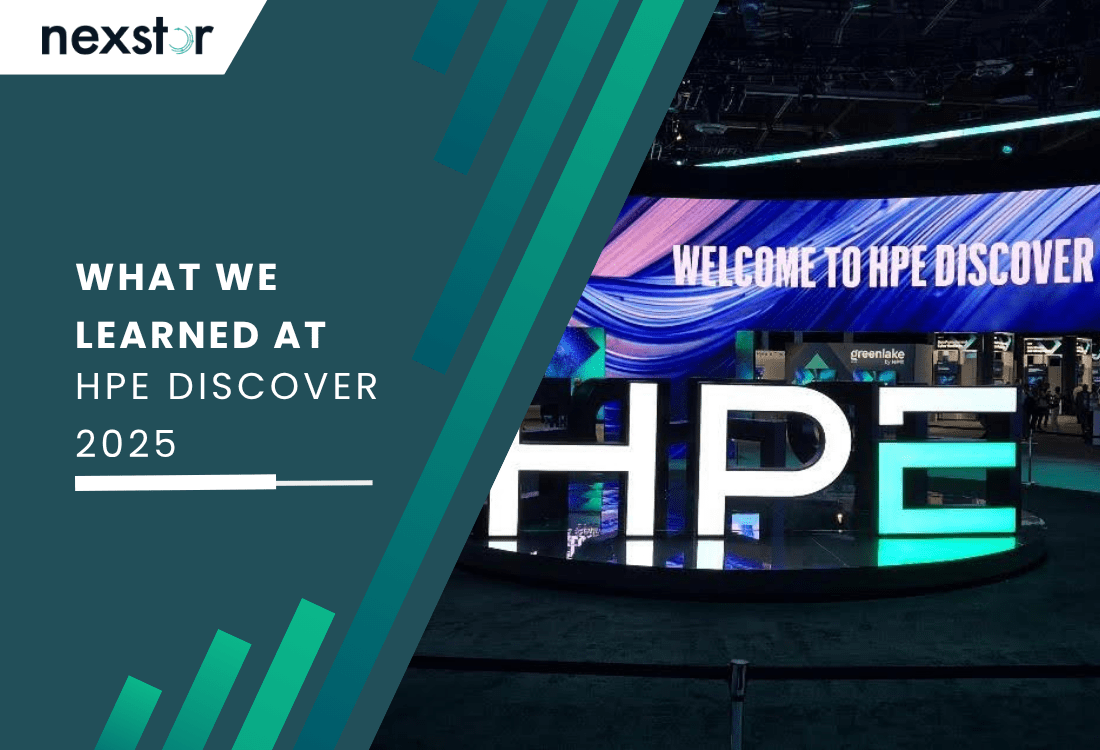 HPE Discover 2025 event entrance showcasing the HPE logo and GreenLake displays, highlighting themes of AI, cyber resilience, and hybrid cloud infrastructure.